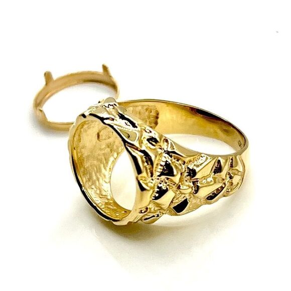 14k Gold Nugget Coin Bezel Ring (coin not included) - Picture 2 of 9
